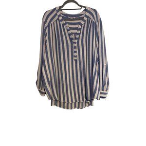 Jane+Delancey Blouse Women’s Size 3X Blue & White V-Neck High Low Hem Tunic Boho